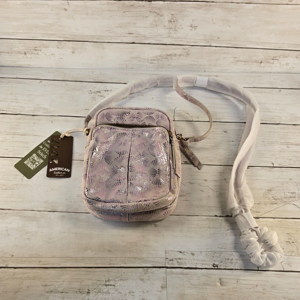 NWT American Leather Co Cleveland Mini Crossbody Lavender Skies  Metallic Bag